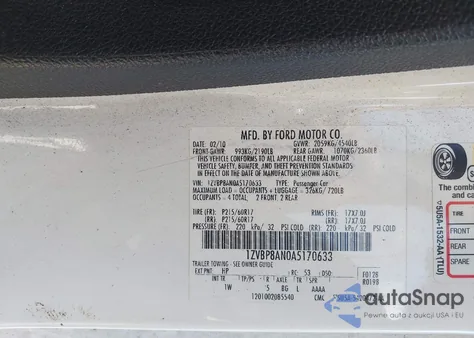 2010 Ford Mustang V6/V6 Premium из США, поврежденный, VIN 1ZVBP8AN0A5170633